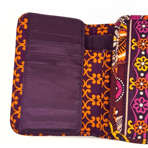 Vera Bradley Safari Sunset Quilted Cotton Trifold Wallet Purple Orange - Picture 7 of 9